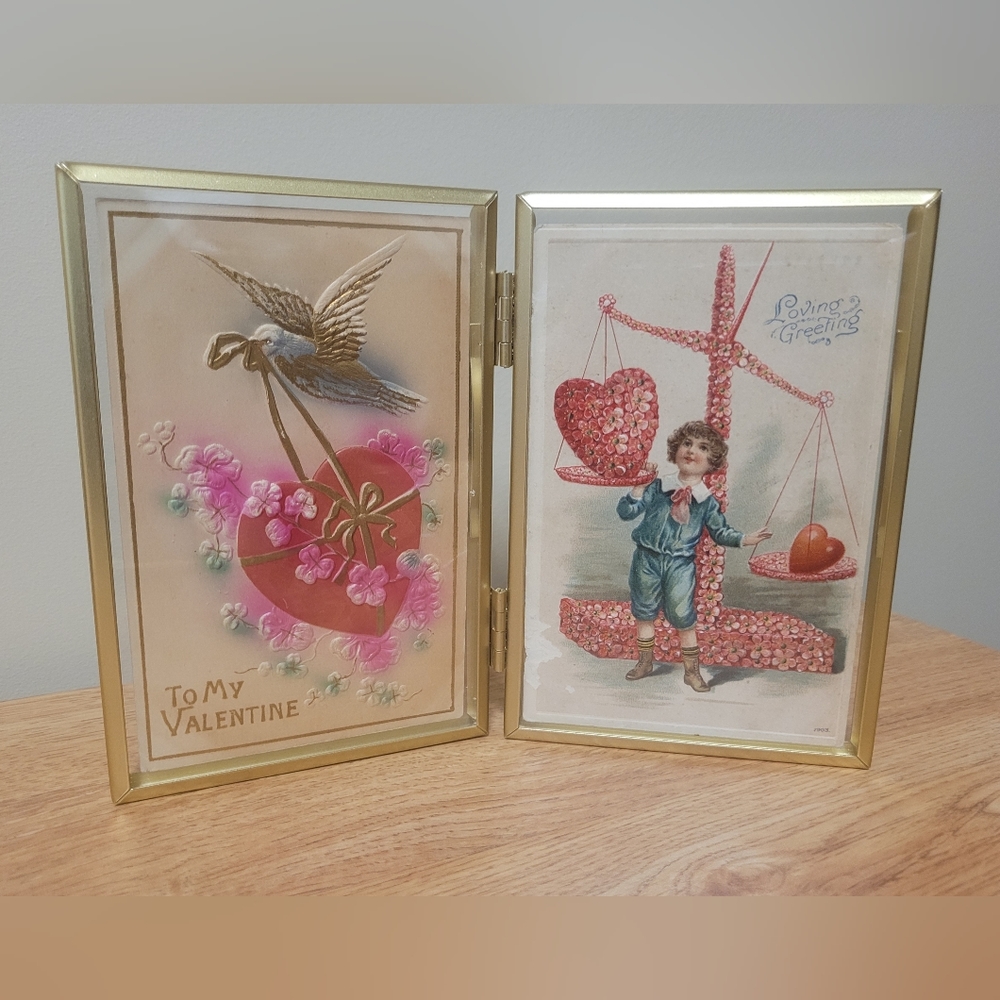 1909 Two Vintage Post Card Picture Frame